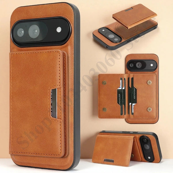 2 in 1 Leather Case For Google Pixel 8 8A 8Pro 9 9Pro 10 10pro Pro XL 9A 10A Magnetic Wireless Charging Cards Slots Phone Cover