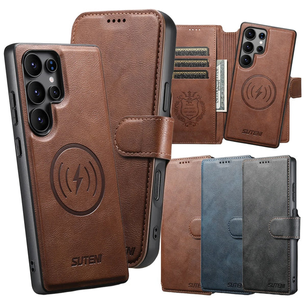 2 In 1 Flip Wallet Leather Case For Samsung Galaxy S25 S24 S23 S22 Ultra S25U Magnetic Card Holder Wrieless Charging Phone Cover