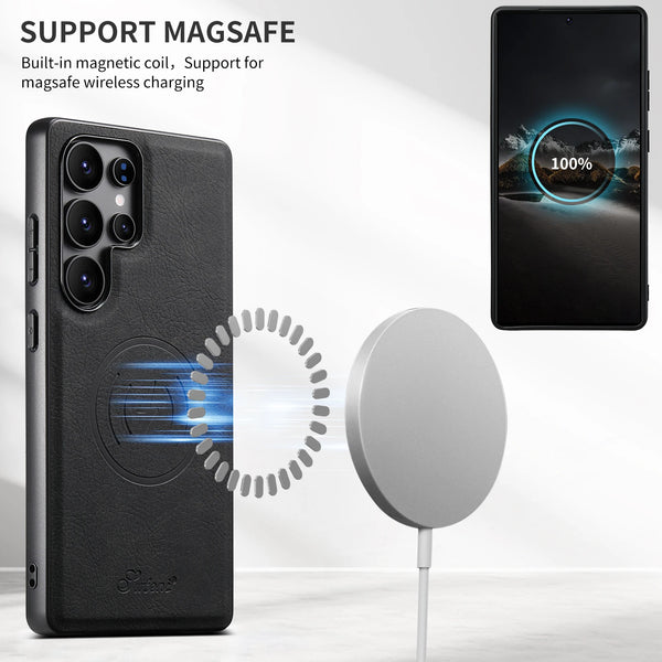 SUTENI Luxury Faux Leather Phone Case Magnet Wireless Charging Frosted Feel For Samsung S26Ultra S25Plus S24 S23 S22 Note20
