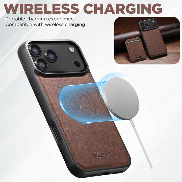 SUTENI Wireless Charging Phone Case Magnet Card Holder Stand Faux Leather For iPhone 17 Pro Max Air 16 Plus 15 14 13 12