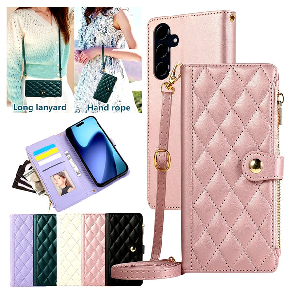 Crossbody Zipper Wallet Case for Samsung Galaxy A05 A06 A07 A15 A16 A17 A25 A35 A36 A53 A54 A55 A56 A72 A73 4G 5G Phone Cover