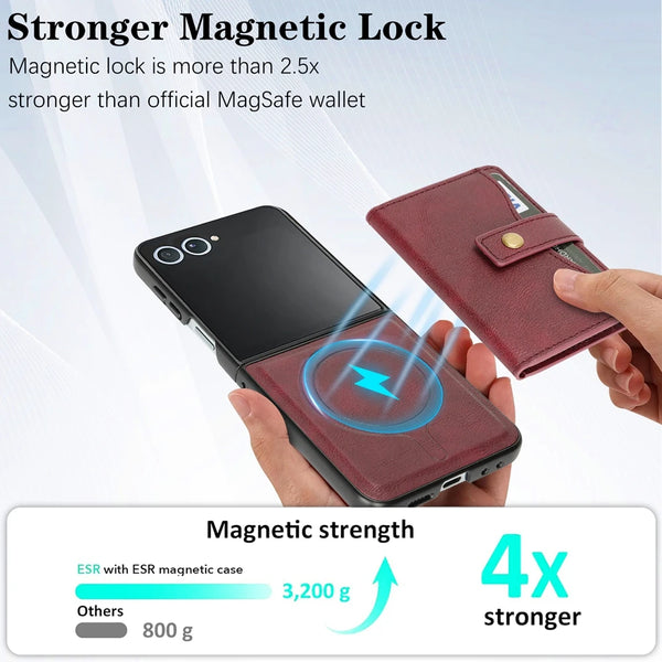 2 in 1 Magnetic Wallet Leather Case for Samsung Galaxy Z Flip 7 6 5 4 3 Flip7 Flip6 Flip5 Kickstand Cards Holder Phone Cover