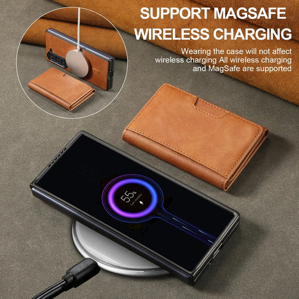 2 in 1 Case for Samsung Galaxy Z Fold 7 6 5 4 3 Fold7 Fold6 Fold5 Fold4 Magnetic Wireless Charging 7 Card Slots Phone Cover