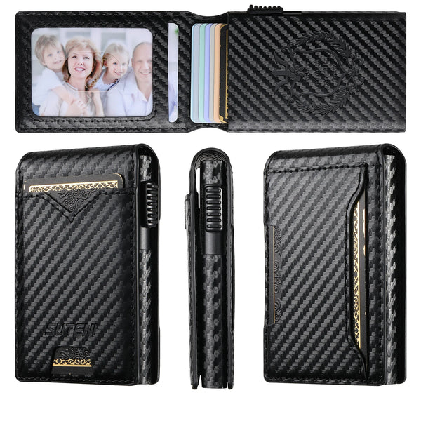 SUTENI Faux Leather For Men Wallet Card Slot Wallet Flip Cover Card Box Pressing The Button Automatically Ejects The Card
