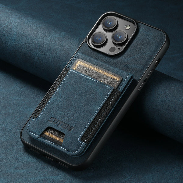 SUTENI Phone holster with card Wallet phone case PU leather For iPhone 17 Pro Max 16 15 Plus 13 12 11 XR Black/blue/brown