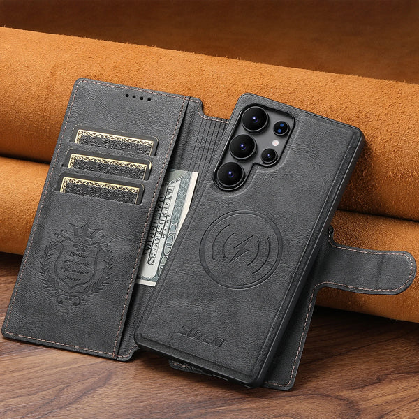 2 In 1 Flip Wallet Leather Case For Samsung Galaxy S25 S24 S23 S22 Ultra S25U Magnetic Card Holder Wrieless Charging Phone Cover