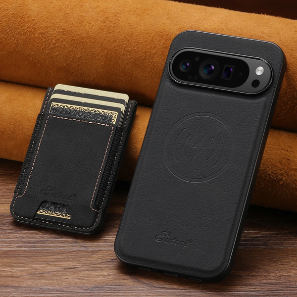 SUTENI Magnet Wireless Charging Card Holder Stand Luxury Faux Leather Phone Case For Google Pixel 10 Pro XL 9 8A 7 6