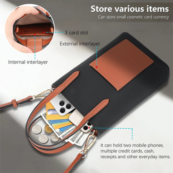 Fashion Real Leather Crossbody Bag for iphone Samsung Google Xiaomi Huawei Oppo Wallet Phone Cover Lanyard Strap Cards Cash Bag