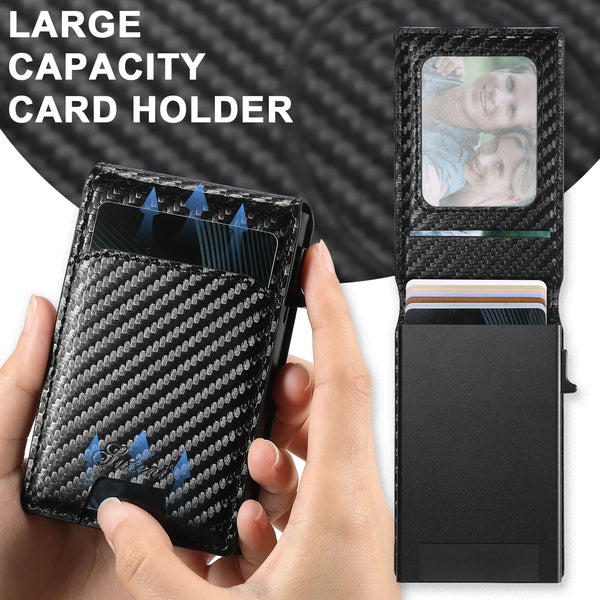 Carbon Fiber Wallet For Men Magnetic Card Holder Wallet Leather Holder Bracket Pressing the Button Automatically Ejects the Card