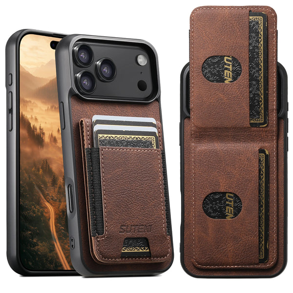 SUTENI Luxury Faux Leather Card Holder Stand Phone Case Frosted Feel For iPhone 17 Pro Max 16 Plus 15 14 13 12
