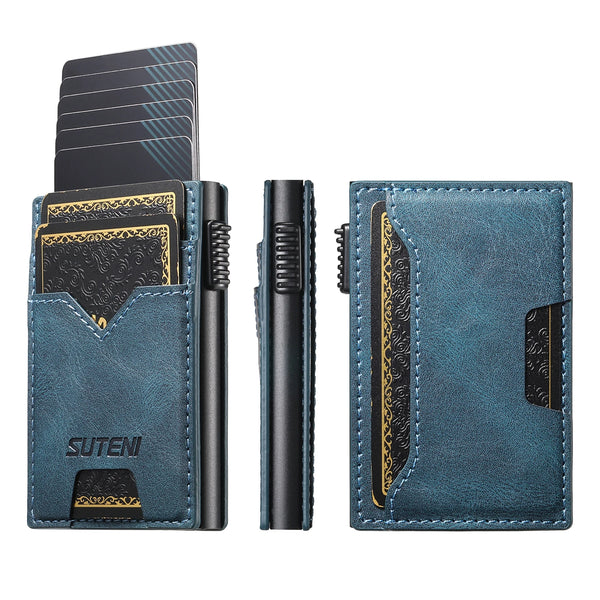 SUTENI Card Slot Wallet  Faux Leather Card Box Pressing The Button Automatically Ejects The Card