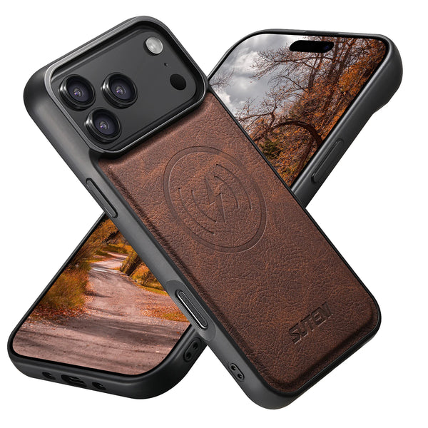 SUTENI Frosted Feel Faux Leather Magnet Wireless Charging Phone Case For 17 Pro Max 16 Plus 15 14 13