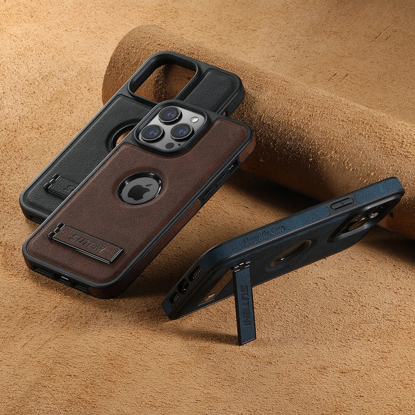 SUTENI Luxury Faux Leather MagSafe Magnetic Wireless Charging Case Stand Phone Case For iPhone 17 Pro Max 16 Plus 15 14 13 12