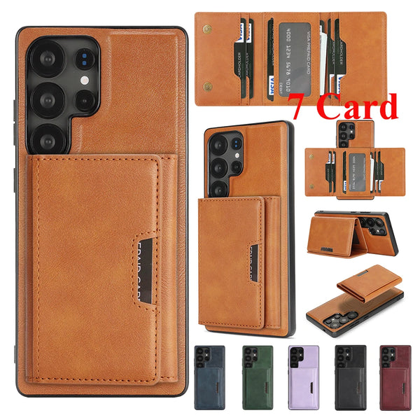 2 in 1 Magnetic Leather Case For Samsung Galaxy S25 + S25Edge S24 Ultra S23 Plus S25U S24U S23U 7 Card Slots Holder Phone Cover