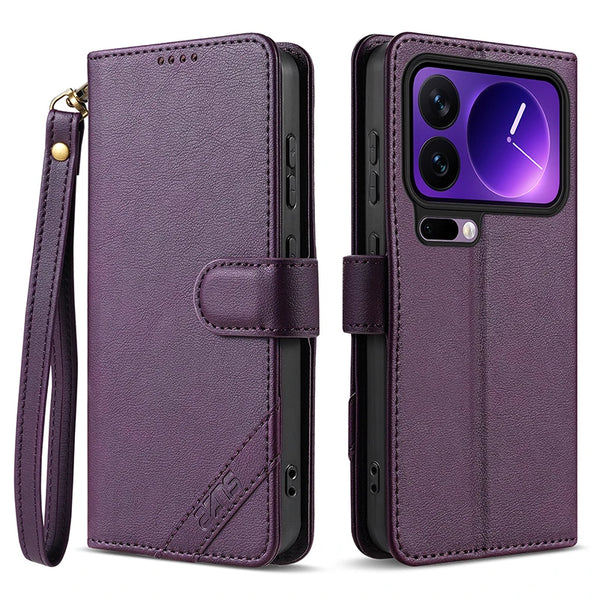Flip PU Leather Case for Xiaomi 17 15 15T Pro max Promax Ultra Card Slots Holder Kickstand Phone Cover With Hand Strap
