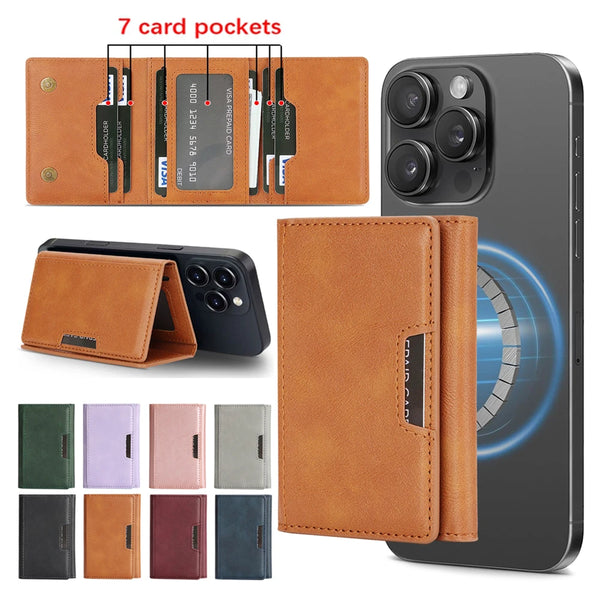 Magnetic Cards Slots Bag For Samsung iphone 16 15 14 13 12 11 Xiaomi Google Phone Kickstand Cards Holder for All Smartphones