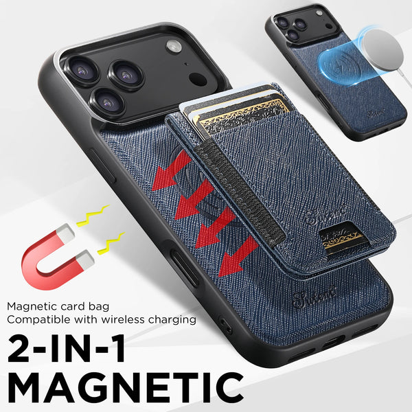 SUTENI Wireless Charging Magnet Phone Case Card Holder Stand Faux Leather For iPhone 17 Pro Max 16 Plus 15 14 13 12