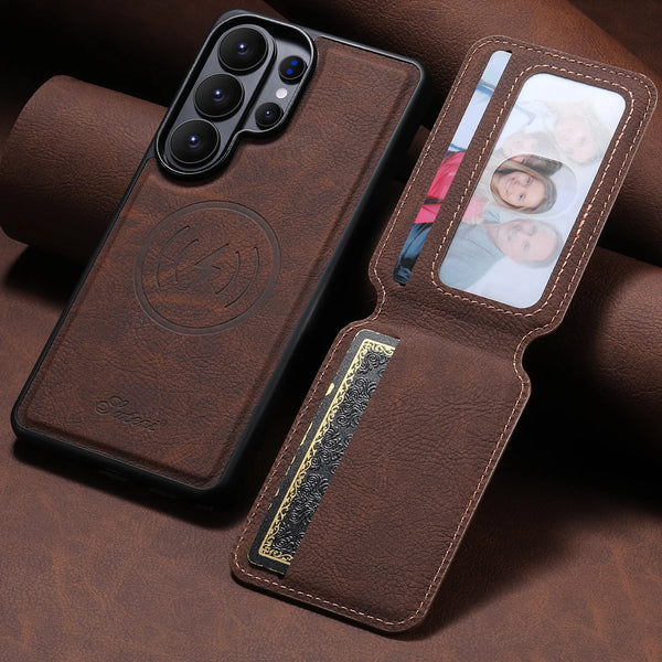 SUTENI Wireless Charging Phone Case Magnet Card Holder Stand Faux Leather For Samsung Galaxy S26 Ultra S25 Plus S24 S23+