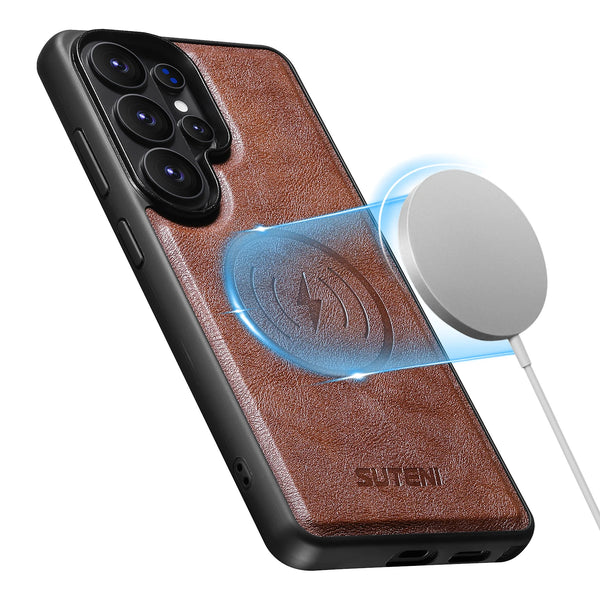 SUTENI Frosted Feel Faux Leather Magnet Wireless Charging Phone Case  For Samsung Galaxy S26 Ultra S25 S24 S23 S22