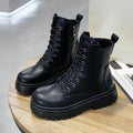 2024 Summer Autumn Women Ankle Boots Classic Beige Black Leather Gothic Punk Shoes Mid Heels Short Combact Boots Platform Shoes