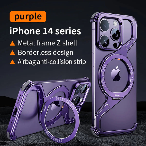 Z-Shaped Metal Frame Magsafe Phone Case For iPhone 17 16 15 14 13 Pro Max Aluminum Frameless Magnetic Bracket Shockproof Cover