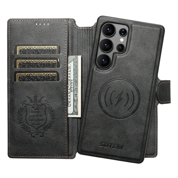 2 IN 1 Flip Wallet Case For Samsung Galaxy S25 S24 S23 S22 Ultra S25U S24U Magnetic Card Slots Wrieless Charging Phone Cover