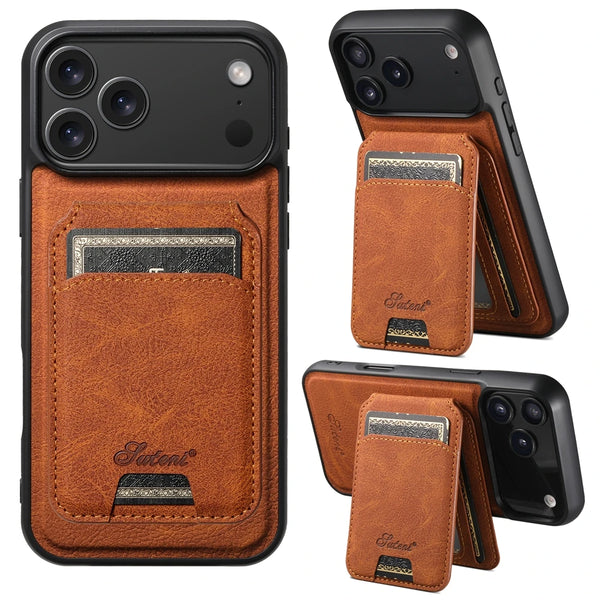 2 in 1 Leather Case For iPhone 17 Promax Air 16 Pro max 15 Plus 14 Pro 13 12 Wireless Charging Kickstand Card Slots Phone Cover