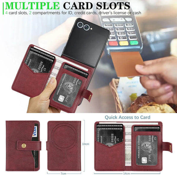 2 in 1 Magnetic Wallet Leather Case for Samsung Galaxy Z Flip 7 6 5 4 3 Flip7 Flip6 Flip5 Kickstand Cards Holder Phone Cover