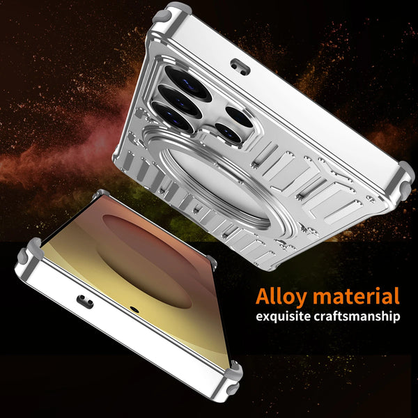 for Samsung Galaxy S23/S24/S25/S26 Ultra & iPhone 17/16/15 Pro Max/Air – luxury METAL  bumper frame Rotating Bracket Stand Heat Dissipation, MagSafe Support, Inner Silicone Protection, Stylish Looks & Super Protection Back Cover