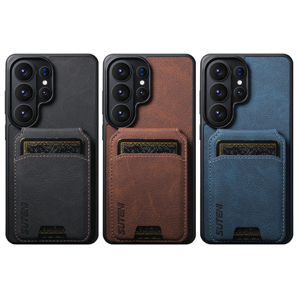 SUTENI Luxury Faux Leather Stand Card Holder Phone Case Feel For Samsung Galaxy S26 Ultra S25 Plus S24 S23
