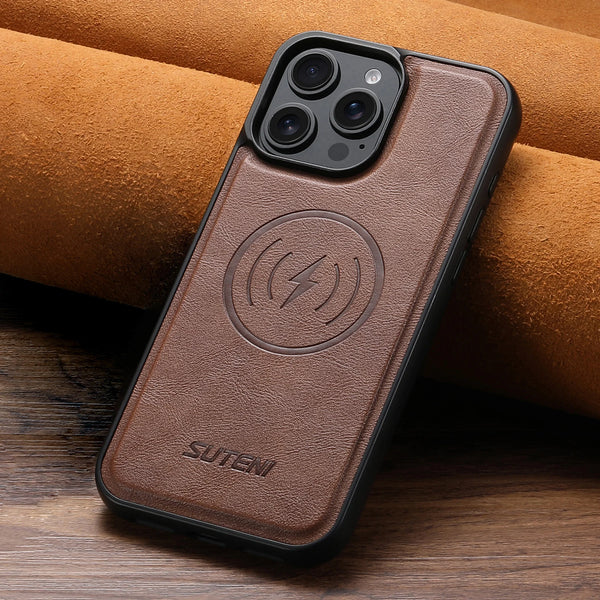 SUTENI Frosted Feel Faux Leather Magnet Wireless Charging Phone Case For iPhone 17 Pro Max 16 Plus 15 14 Pro 13 12