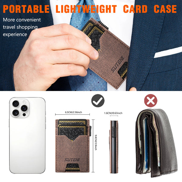 SUTENI For Men Wallet Card Slot  Faux Leather Wallet Card Box Pressing The Button Automatically Ejects The Card