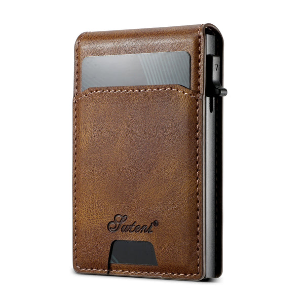 SUTENI Wallet For Men Magnetic Card Holder Wallet Leather Holder Bracket Pressing the Button Automatically Ejects the Card