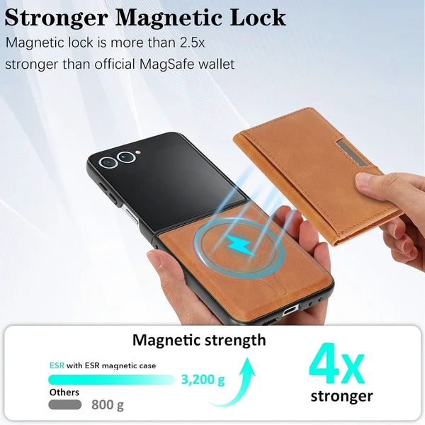 Leather Case For Samsung Galaxy Z Flip 7 6 5 4 3 Flip7 Flip6 Flip5 Wireless Charging 2 In 1 Magnetic Cards Bag Phone Cover