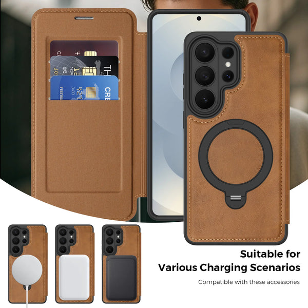 Flip Case for Samsung Galaxy S26 S25 Ultra S24 Plus S23 FE S22 S25U Magnetic Wireless Charging KickStand Card Slots Phone Cover