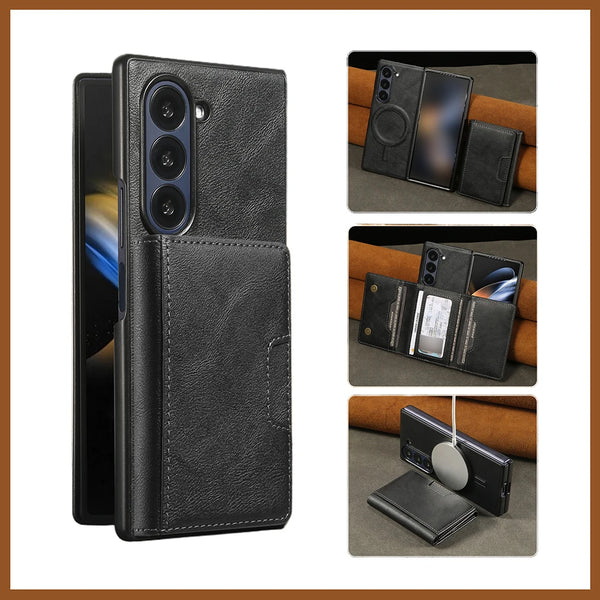 2 in 1 Case for Samsung Galaxy Z Fold 7 6 5 4 3 Fold7 Fold6 Fold5 Fold4 Magnetic Wireless Charging 7 Card Slots Phone Cover