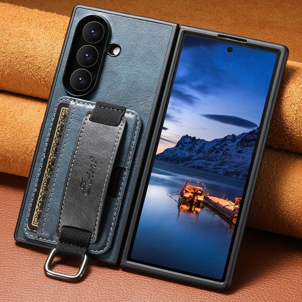 Leather Case For Samsung Galaxy Z Fold 7 6 5 Fold7 Fold6 Fold5 Card Slots Cards Holder Hand Hold Phone Cover