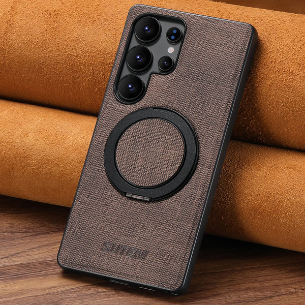 SUTENI Magnet Wireless Charging Phone Case Faux Leather 360° Rotating Stand Ring Buckle For Samsung Galaxy S26Ultra S25 S24 S23
