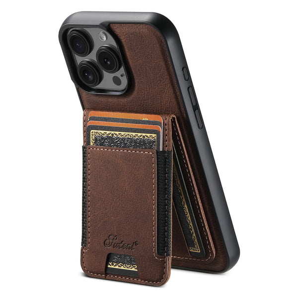 SUTENI Magnet Wireless Charging Card Holder Stand Luxury Faux Leather Phone Case For iPhone 17 Pro Max 16 Plus 15 14 13 12