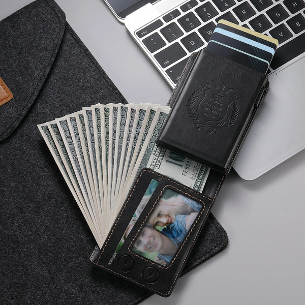 SUTENI Card Slot Wallet Flip Cover Faux Leather Card Box Pressing The Button Automatically Ejects The Card