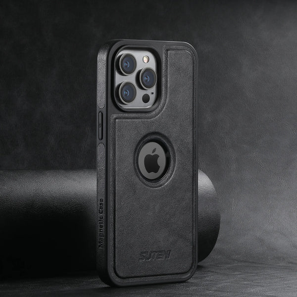 SUTENI Wireless Charging Luxury Faux Leather Magnet Phone Case For iPhone 17 Pro Max 16 Plus 15 14 13 12