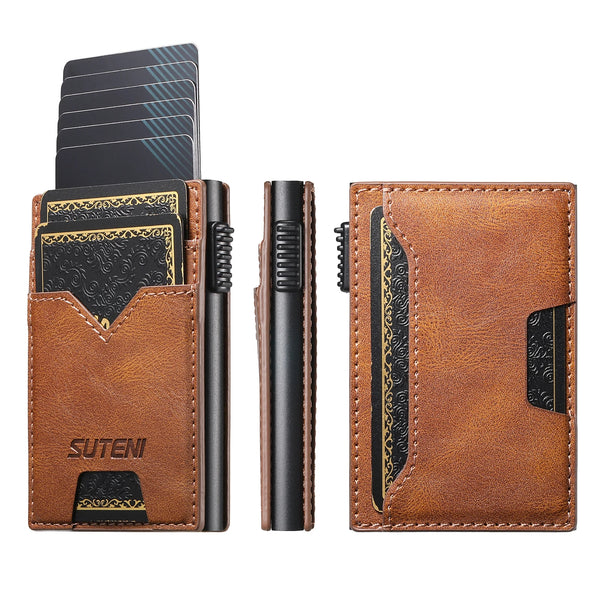 SUTENI Card Slot Wallet  Faux Leather Card Box Pressing The Button Automatically Ejects The Card