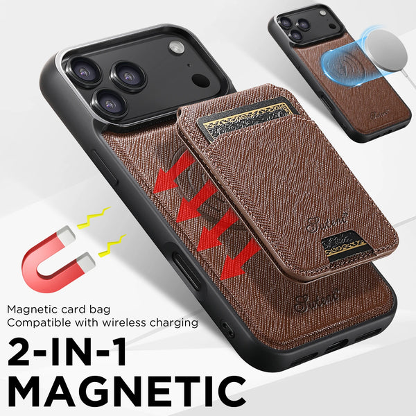 SUTENI Wireless Charging Phone Case Magnet Card Holder Photo Frame Bag Faux Leather For iPhone 17 Pro Max 16 Plus 15 14 13 12