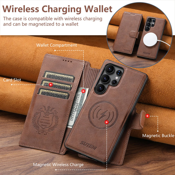 2 IN 1 Flip Wallet Case For Samsung Galaxy S25 S24 S23 S22 Ultra S25U S24U Magnetic Card Slots Wrieless Charging Phone Cover