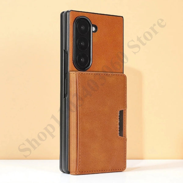 2 in 1 Leather Case for Samsung Galaxy Z Fold 7 6 5 4 3 Fold7 Fold6 Fold5 Fold4 Fold3 Card Slots Wireless Charger Phone Cover