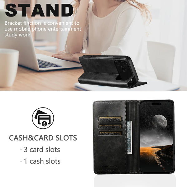 SUTENI brand Calfskin Magnetic Flip Leather Case for iPhone 17 Pro Max 13 14 Pro 15 Plus 16E 17 Air Book Folio Slim Wallet Case