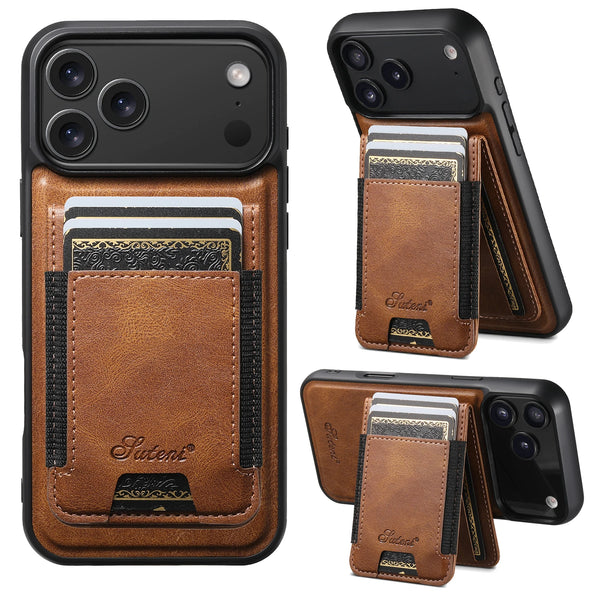 SUTENI Faux Leather Phone Case Wireless Charging Magnet Card Holder Stand For iPhone 17 Pro Max 16 Plus 15 14 13 1215 14 13 12