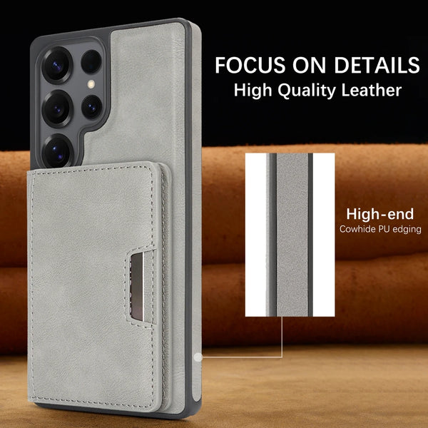 2 in 1 Wireless Charging Leather Case for Samsung Galaxy S25 Ultra S23 Plus S24 S22 Magnetic Cards Holder Card Slots Phone Cover
