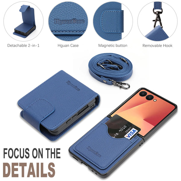 2 in 1 Crossbody Leather Wallet Case for Samsung Galaxy Z Flip 7 Fe 6 5 4 3 Fe Flip7 Flip6 Flip5 Flip4 Card Slots Phone Cover