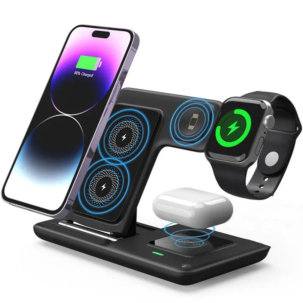 30W Fast Wireless Charger Stand Pad Foldable Fast Charging Station Dock for iPhone 17 16 15 14 13 12 Pro Max Apple Watch Airpods
